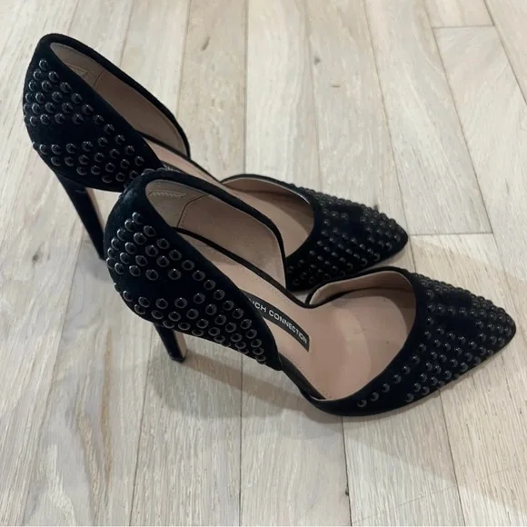 French Connection Pointed Pumps Black Studded Suede Women’s Heels 36.5 - Picture 5 of 6